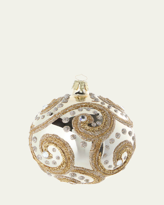 Glitter Swirls Shiny Champagne Ball Ornament